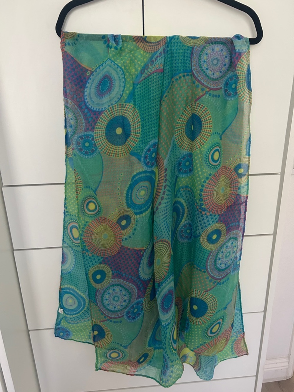 Sheer Green Multi-Color Circular Print Scarf